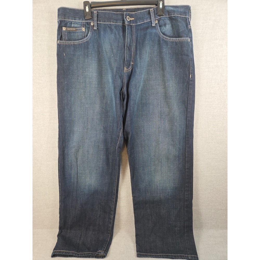 Calvin Klein CK Relaxed Straight Fit‎ Jeans Mens 40x30 Wide Leg Dark Wash Logo